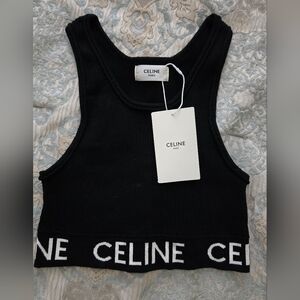 NWT Celine Black Ribbed Crop Top with Logo